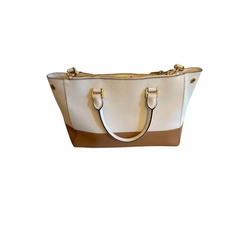 Michael Kors Sutton Large Two-Tone Leather Tote Bag Gold Accents Crossbody Strap
